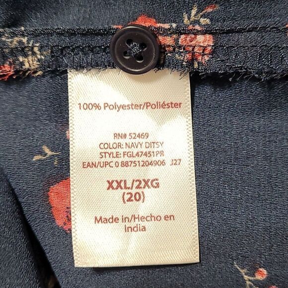 Beautiful navy red floral button up Blouse - Picture 5 of 6